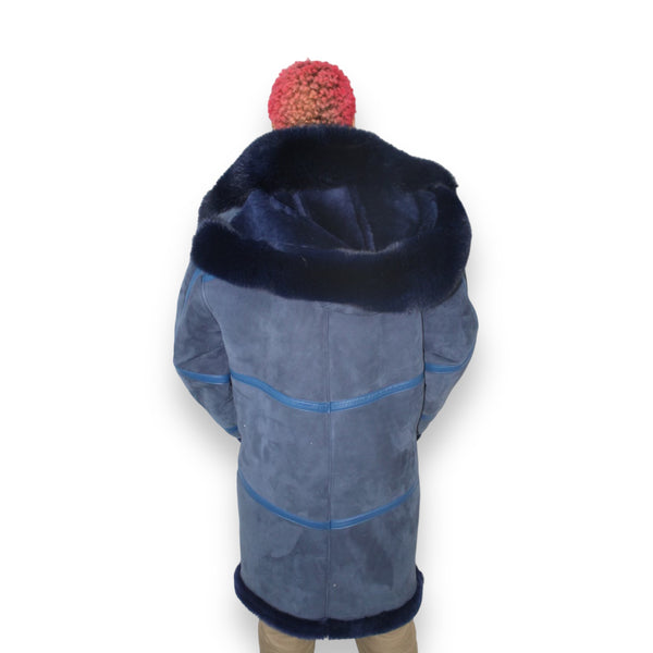 Navy Blue Shearling with Collar and Hood