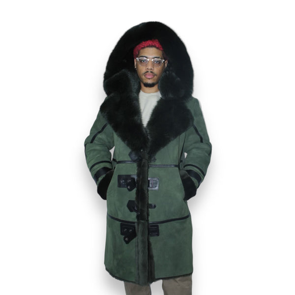 Hunter Green Shearling with Collar and Hood