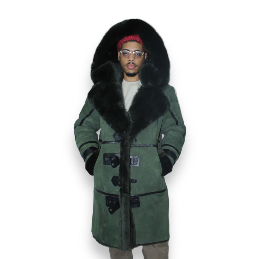 Hunter Green Shearling with Collar and Hood