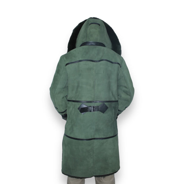 Hunter Green Shearling with Collar and Hood
