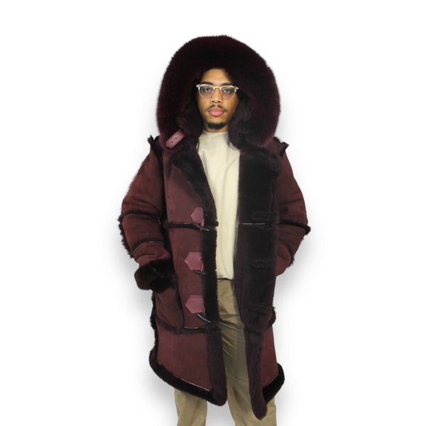 Burgundy Shearling with Burgundy Fox Collar
