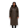 Brown Long Shearling Coat with Hood and Collar