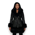 3/4 Faux Leather Jacket with Faux Fox