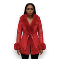3/4 Faux Leather Jacket with Faux Fox Outline