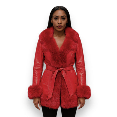 3/4 Faux Leather Jacket with Faux Fox Outline
