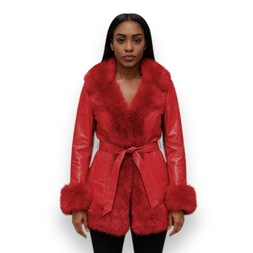 3/4 Faux Leather Jacket with Faux Fox Outline