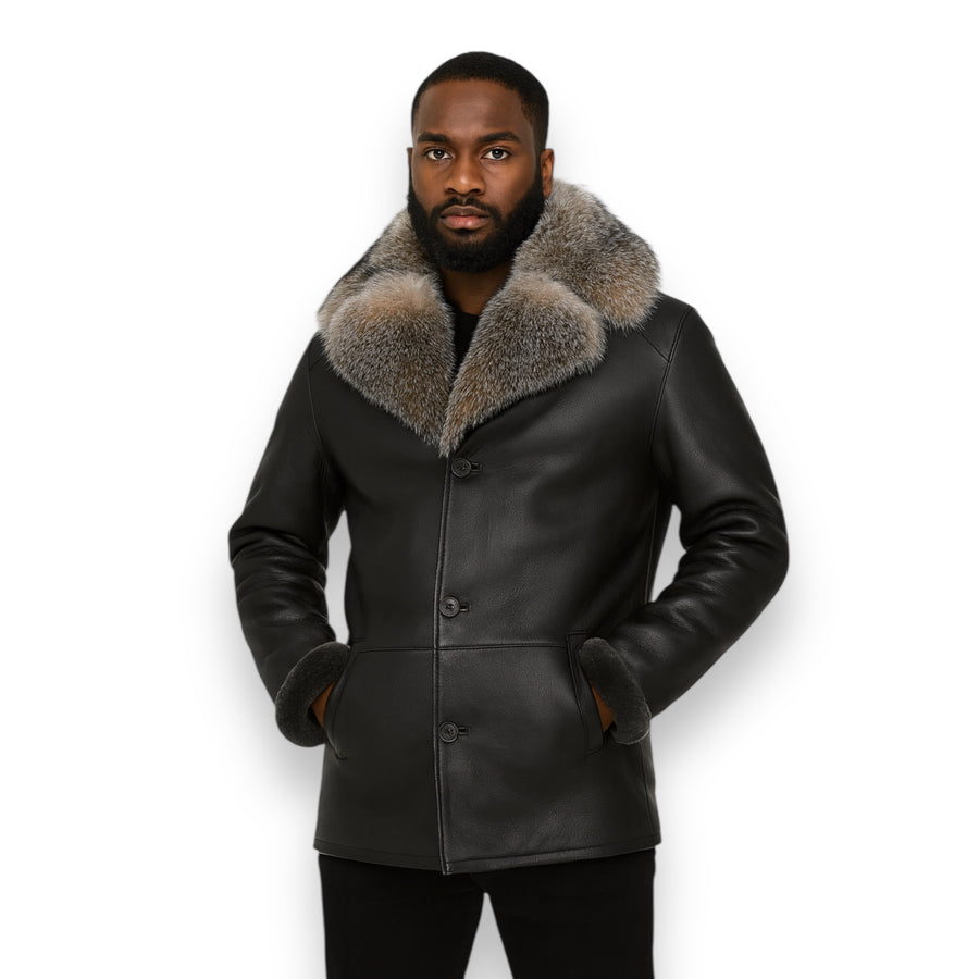 Shearling Coat With Fox Collar