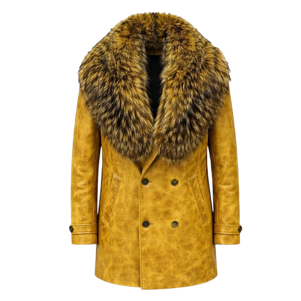 Cow Leather Peacoat with Fox Collar
