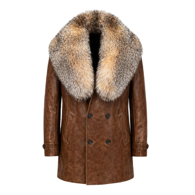 Cow Leather Peacoat with Fox Collar
