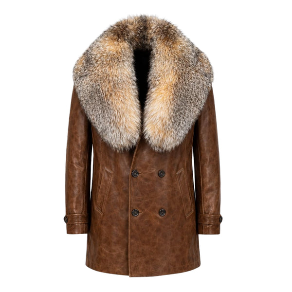 Cow Leather Peacoat with Fox Collar