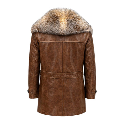 Cow Leather Peacoat with Fox Collar