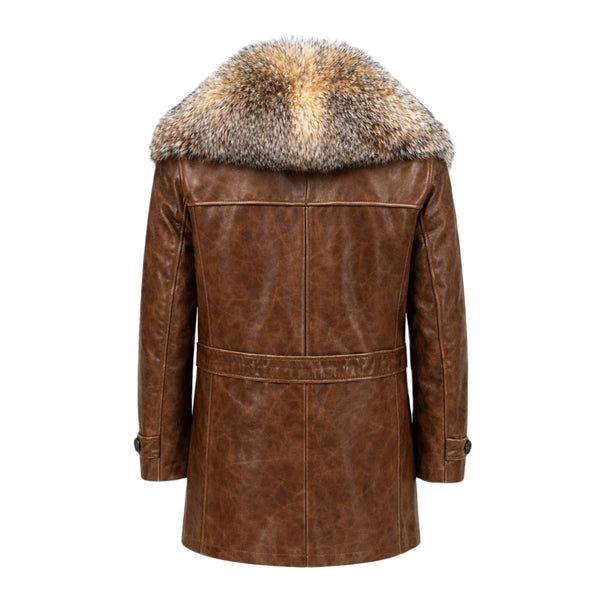 Cow Leather Peacoat with Fox Collar