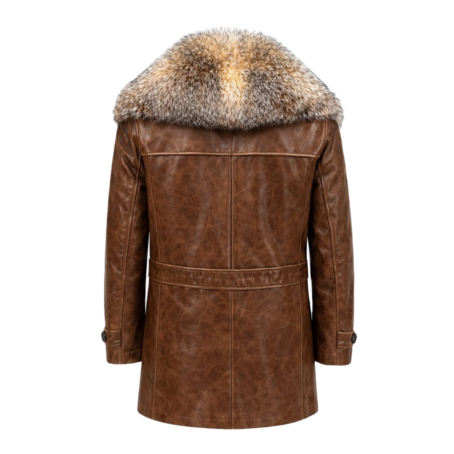 Cow Leather Peacoat with Fox Collar