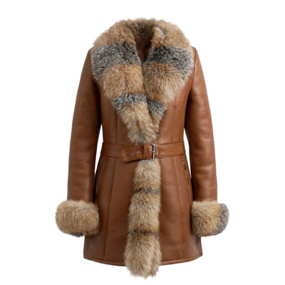 3/4 Shearling with Fox Trimming and Belt
