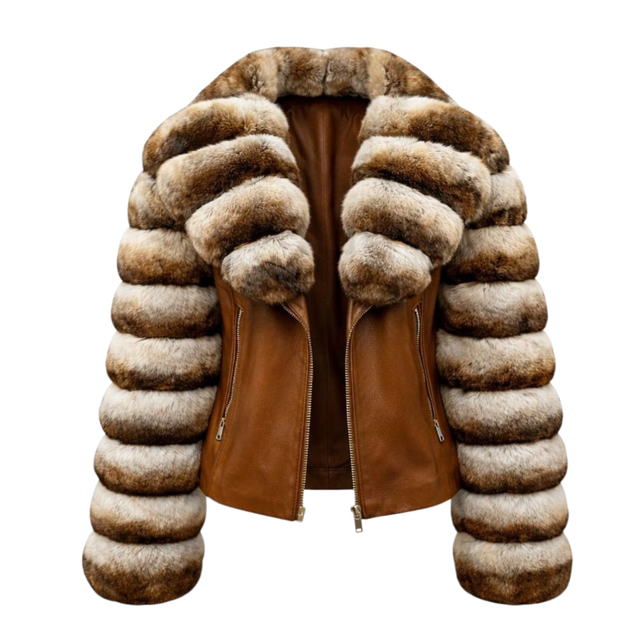Chinchilla Coat with Leather and Collar