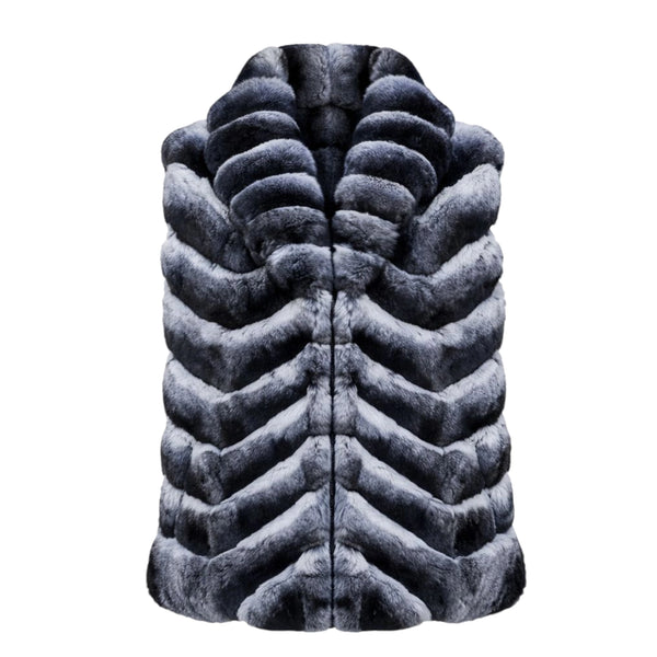 Waist Length Chinchilla Vest with Collar