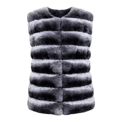 Collarless Waist Length Chinchilla Vest