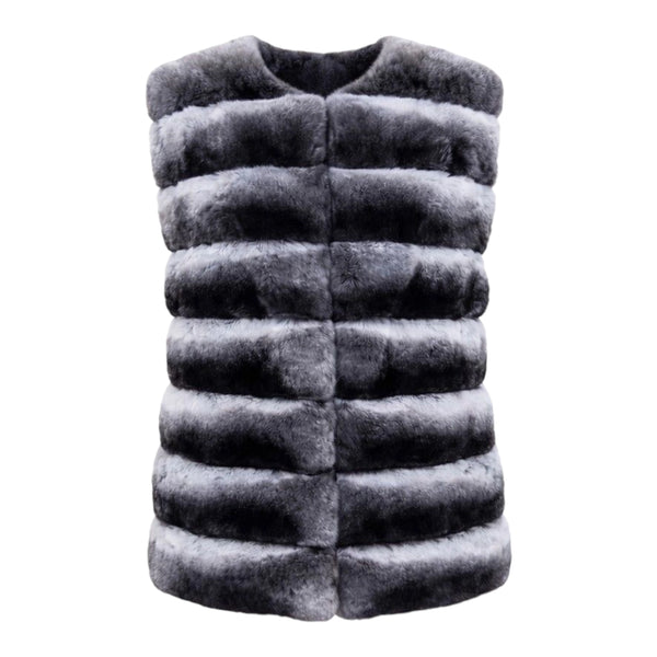 Collarless Waist Length Chinchilla Vest