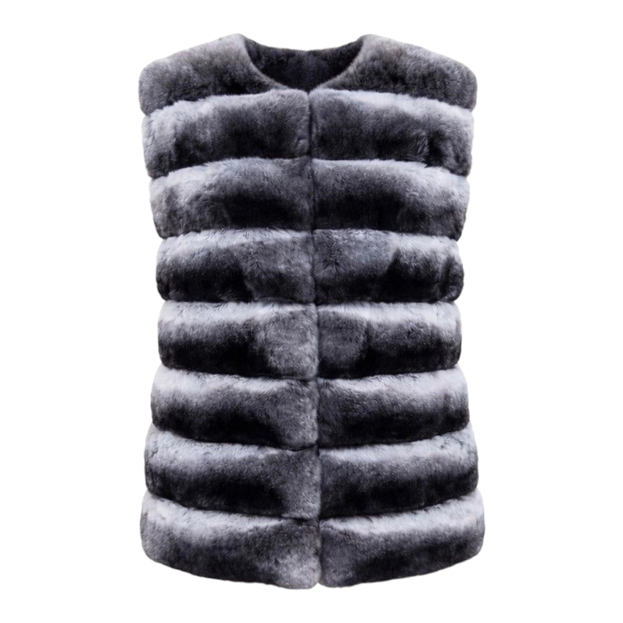 Collarless Waist Length Chinchilla Vest