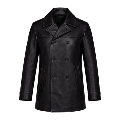Double Breasted Leather Peacoat
