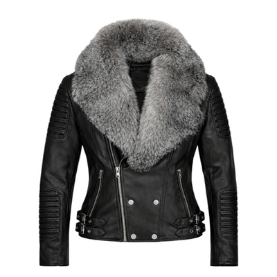 Women's Moto Jacket With Fox Collar