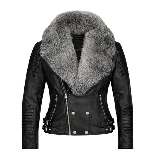 Women's Moto Jacket With Fox Collar