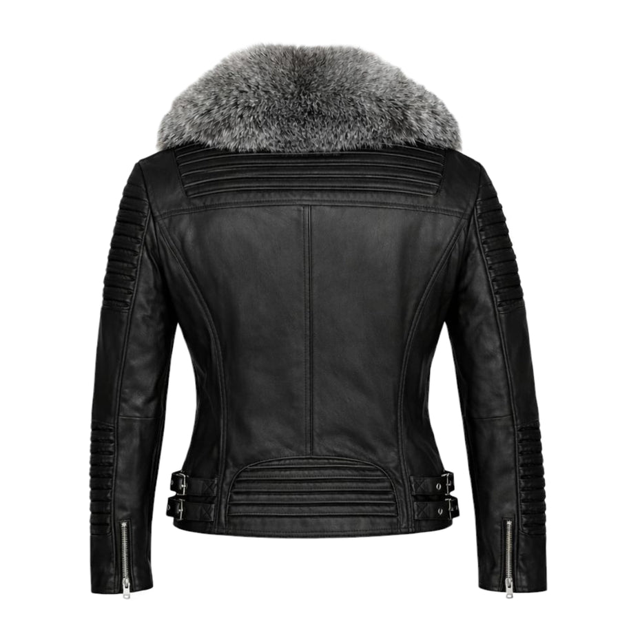 Women's Moto Jacket With Fox Collar