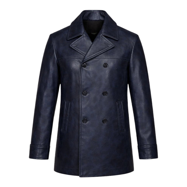 Double Breasted Leather Peacoat