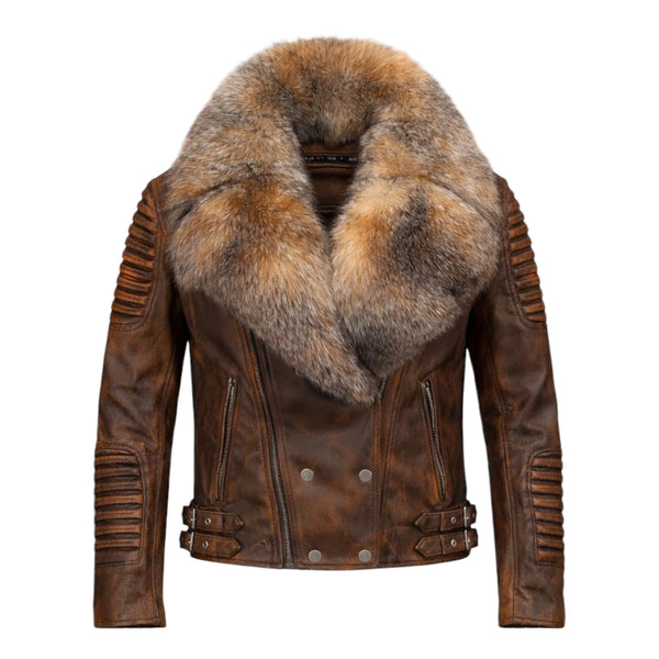 Women's Moto Jacket With Fox Collar