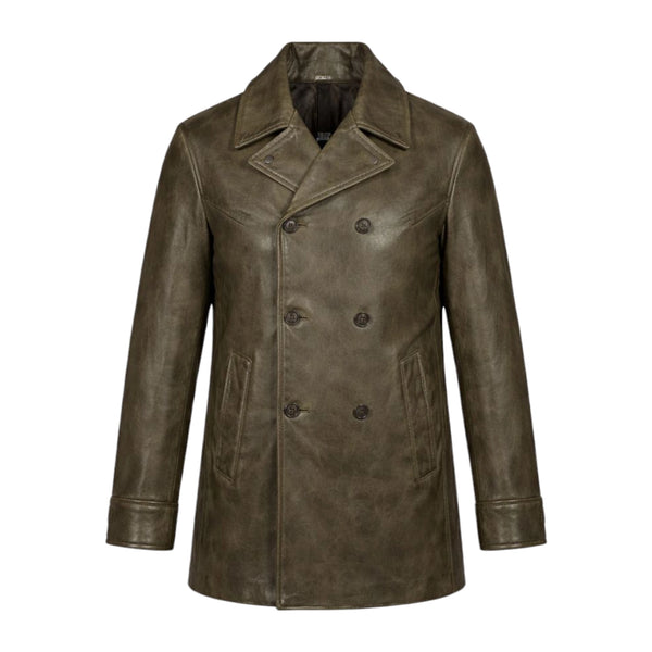 Double Breasted Leather Peacoat