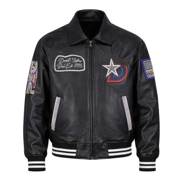 Star Varsity Leather Blinged Out