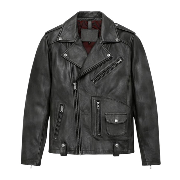Moto Jacket with Slanted Chest Zipper