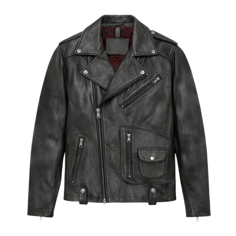 Moto Jacket with Slanted Chest Zipper