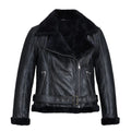 Black Leather Biker Shearling with Collar
