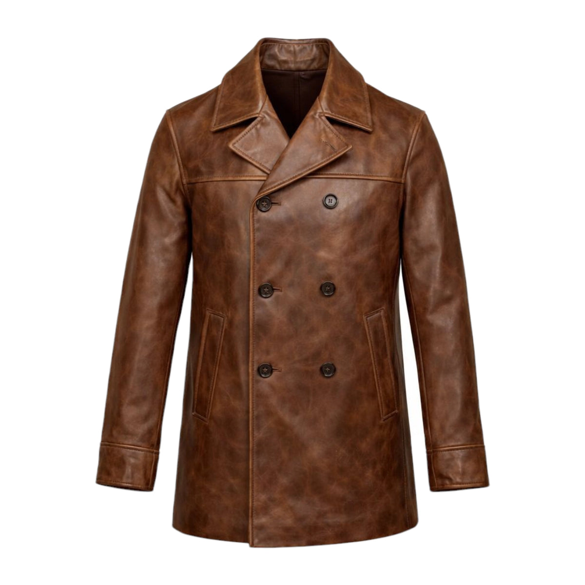 。betapost Leather coat Double Breasted Leather Peacoat – Daniel's Leather