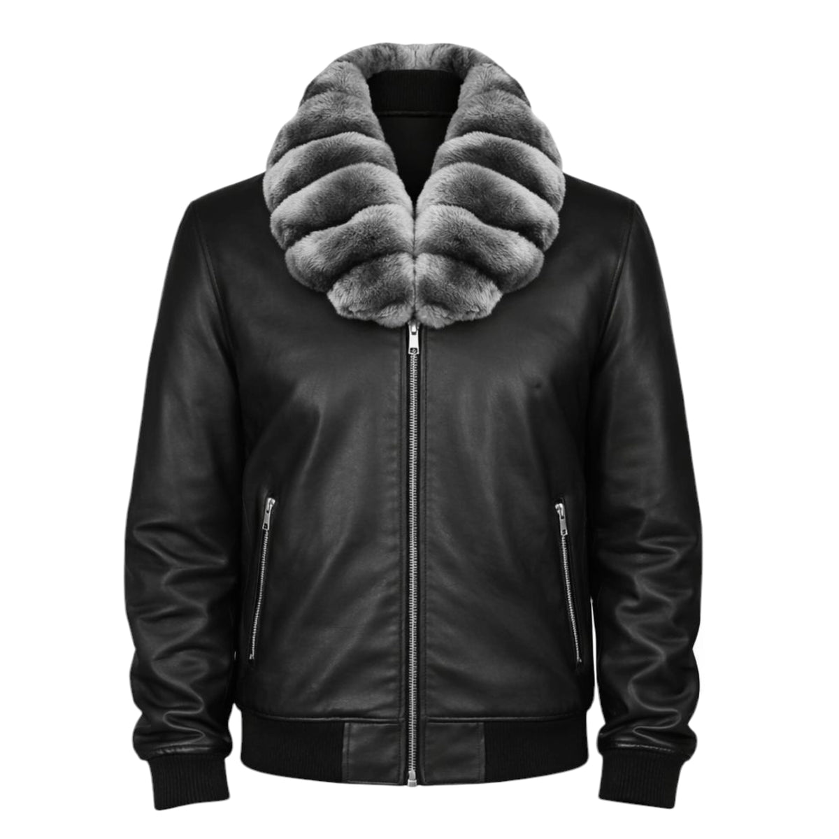 Mens Leather Jacket With Chinchilla Collar – Daniels Leather