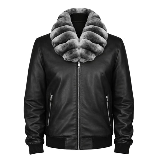 Leather Jacket With Chinchilla Collar