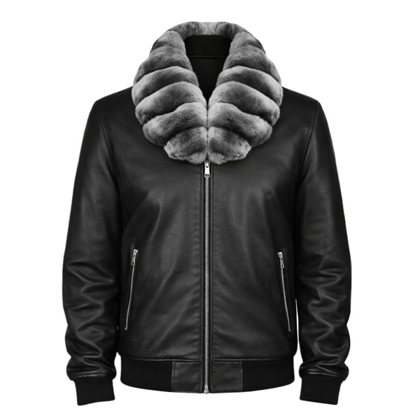 Leather Jacket With Chinchilla Collar