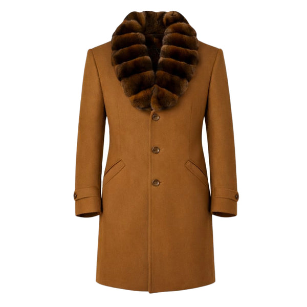 Wool Coat with Chinchilla Collar