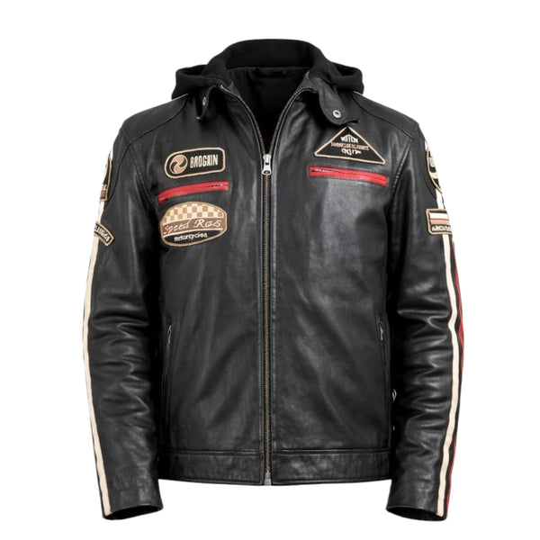 Hooded Racer Leather Jacket