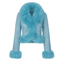 Waist Length Faux Leather Jacket with Faux Fur Outline