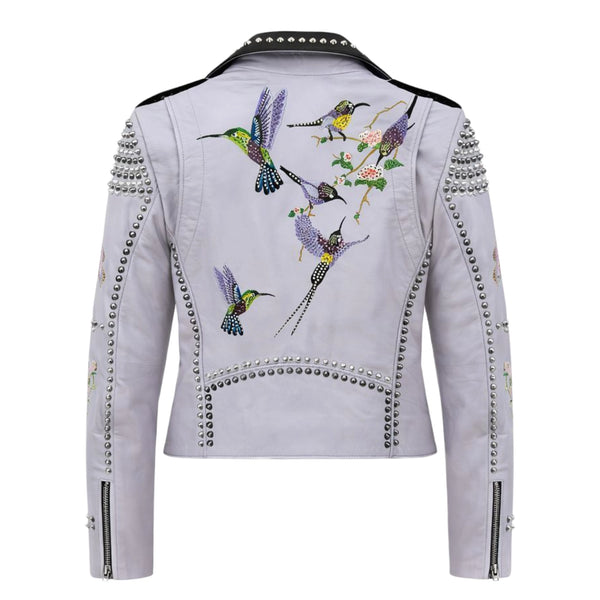 Studded Leather Jacket with Rhinestone Design