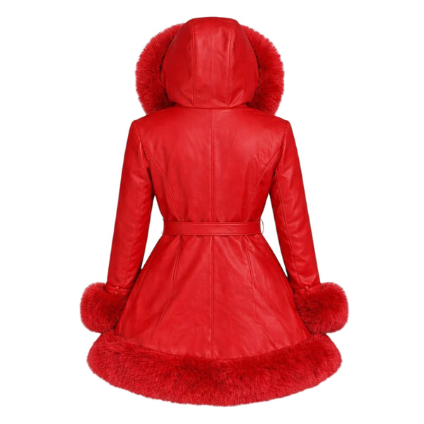 3/4 Faux Leather Jacket with Faux Fox Outline