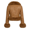 Waist Length Faux Leather Jacket with Faux Fur Outline