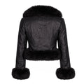 Waist Length Faux Leather Jacket with Faux Fur Outline