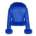 Waist Length Faux Leather Jacket with Faux Fur Outline