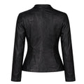 Black Collarless Leather with Chest Zippers