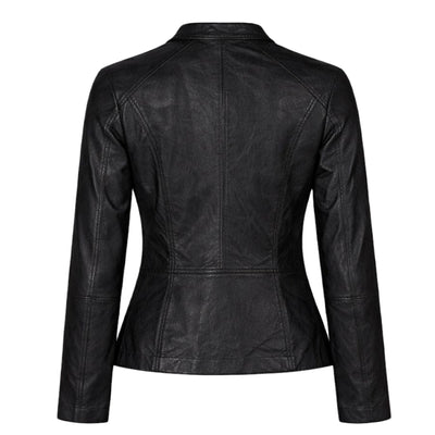 Black Collarless Leather with Chest Zippers