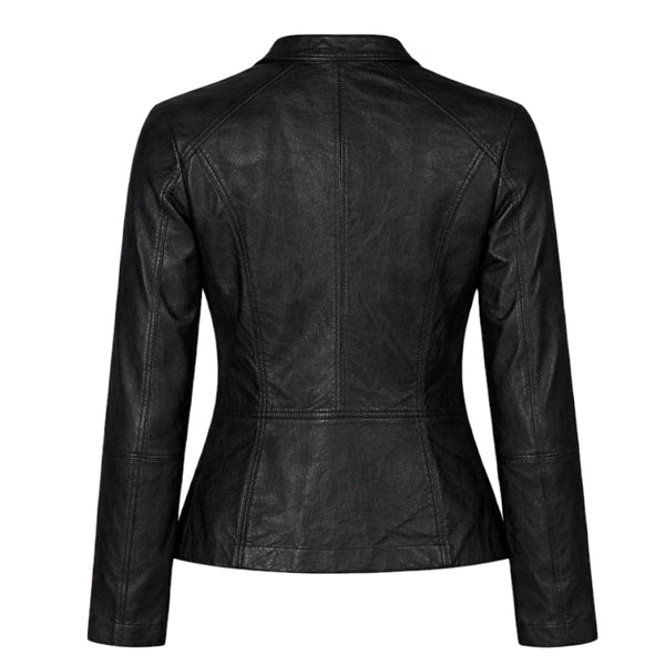Black Collarless Leather with Chest Zippers