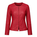 Red Leather Collarless Style